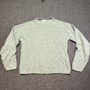 Vintage Willow Ridge Sweater‎ Women Medium Green Pointelle Knit Crewneck USA